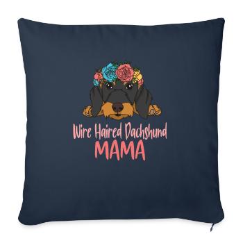 Teckel aux cheveux rugueux MAMA - Housse de coussin décorative 45 x 45 cm - bleu marine - Devant