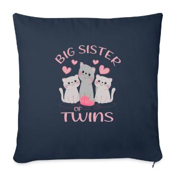La grande sœur des chats jumeaux promue grande sœur - Housse de coussin décorative 45 x 45 cm - bleu marine - Devant