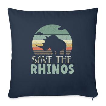 Sauvez le rhinocéros rhinocéros herbivore de la faune - Housse de coussin décorative 45 x 45 cm - bleu marine - Devant