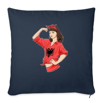 Fille albanaise incassable I Patrimoine albanais I - Housse de coussin décorative 45 x 45 cm - bleu marine - Devant