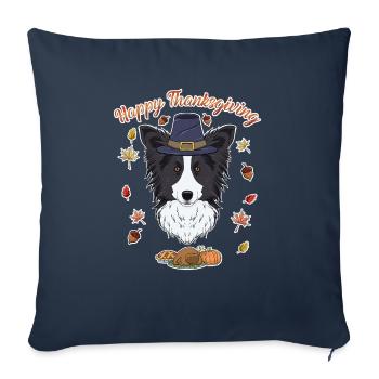 Joyeux Thanksgiving I Dog Lover I Border Collie - Housse de coussin décorative 45 x 45 cm - bleu marine - Devant