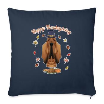 Joyeux Thanksgiving I Dog Lover I Bloodhound - Housse de coussin décorative 45 x 45 cm - bleu marine - Devant