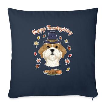 Joyeux Thanksgiving I Amoureux des chiens I Shih Tzu - Housse de coussin décorative 45 x 45 cm - bleu marine - Devant