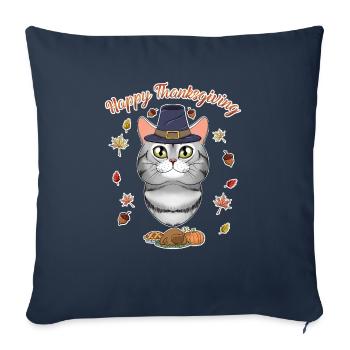 American Shorthair Cat Lover I Happy Thanksgiving - Housse de coussin décorative 45 x 45 cm - bleu marine - Devant