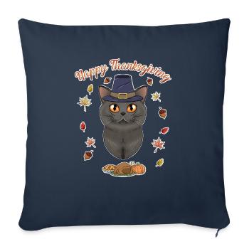 British Shorthair Cat Lover I Happy Thanksgiving - Housse de coussin décorative 45 x 45 cm - bleu marine - Devant