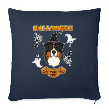 joyeux Halloween I Amoureux des chiens I Bouvier bernois - Housse de coussin décorative 45 x 45 cm - bleu marine - Devant