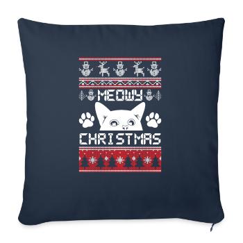 Miaou Chat et pattes de Noël - Housse de coussin décorative 45 x 45 cm - bleu marine - Devant
