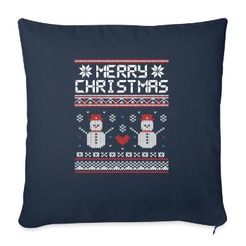 Joyeux bonhomme de neige de Noël - Housse de coussin décorative 45 x 45 cm - bleu marine - Devant
