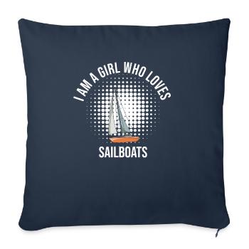 Voilier Je suis une fille qui aime les voiliers - Housse de coussin décorative 45 x 45 cm - bleu marine - Devant