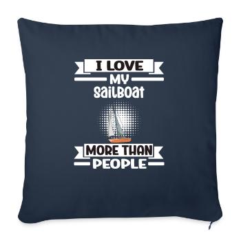 Voilier J’aime mon voilier plus que les gens - Housse de coussin décorative 45 x 45 cm - bleu marine - Devant