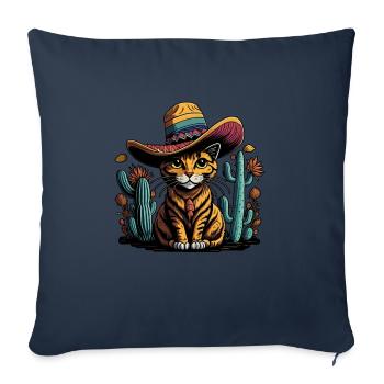 Cinco de Mayo Chat mexicain avec sombrero - Housse de coussin décorative 45 x 45 cm - bleu marine - Devant