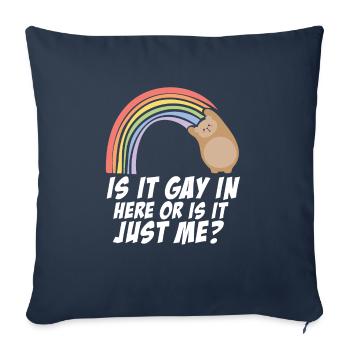 Est-ce gay ici LGBTQ fier allié arc-en-ciel Gay Pride - Housse de coussin décorative 45 x 45 cm - bleu marine - Devant