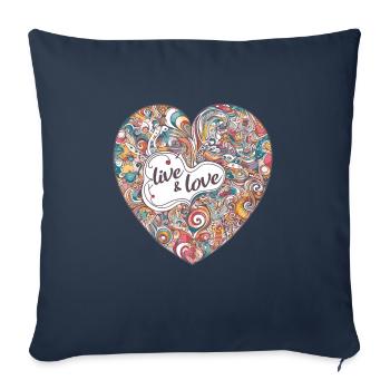 Buntes Herz - vivre et aimer - Housse de coussin décorative 45 x 45 cm - bleu marine - Devant