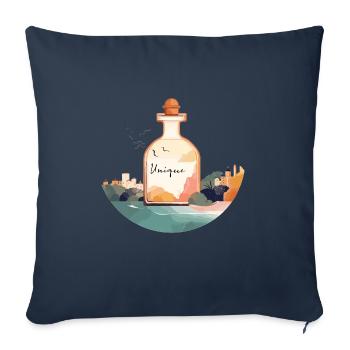 Flacon de parfum « Unique » dans un paysage magnifique - Housse de coussin décorative 45 x 45 cm - bleu marine - Devant