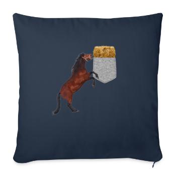 Cheval Cherchant Du Foin Dans Votre Fausse Poche Drôle - Housse de coussin décorative 45 x 45 cm - bleu marine - Devant