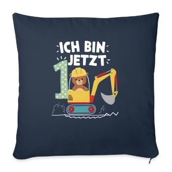 Je suis maintenant 1 Bagger Bear 1er anniversaire - Housse de coussin décorative 45 x 45 cm - bleu marine - Devant