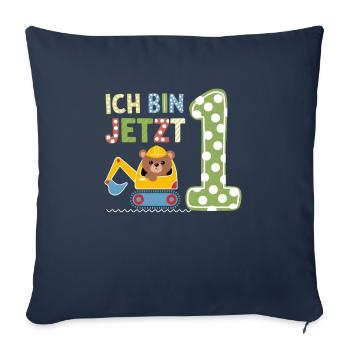 Je suis maintenant 1 Bagger Bear 1er anniversaire - Housse de coussin décorative 45 x 45 cm - bleu marine - Devant