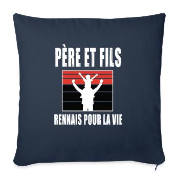 père et fils papa supporter rennais rennes - Housse de coussin décorative 45 x 45 cm - bleu marine - Devant