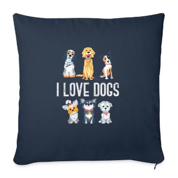 Amoureux des chiens - Housse de coussin décorative 45 x 45 cm - bleu marine - Devant