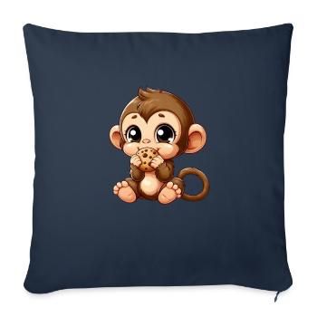 Mignon chimpanzé grignote sur des biscuits - Housse de coussin décorative 45 x 45 cm - bleu marine - Devant