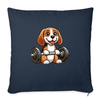 Beagle avec entraînement physique avec haltères - Housse de coussin décorative 45 x 45 cm - bleu marine - Devant
