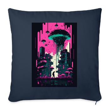 Champignon Neon Vaporwave Natural Technocrat Hacker Techie - Housse de coussin décorative 45 x 45 cm - bleu marine - Devant