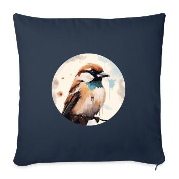 Moineau domestique - Housse de coussin décorative 45 x 45 cm - bleu marine - Devant