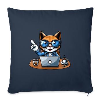 Chat et matou au bureau - patron avec café PDG - Housse de coussin décorative 45 x 45 cm - bleu marine - Devant