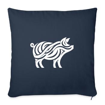 Art animalier minimaliste de silhouette de cochon - Housse de coussin décorative 45 x 45 cm - bleu marine - Devant