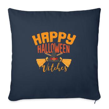 Happy Halloween sorcière sorcière balai sorcière chapeau - Housse de coussin décorative 45 x 45 cm - bleu marine - Devant