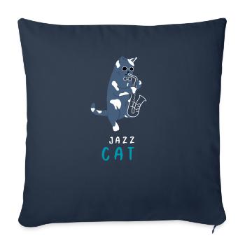 Chat avec instrument de musique jazz cadeau saxophone - Housse de coussin décorative 45 x 45 cm - bleu marine - Devant