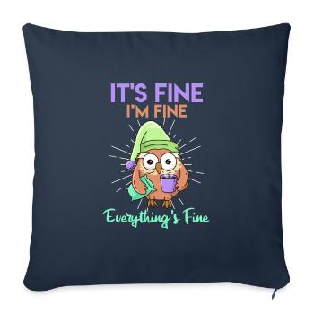 Hibou du café C’est bien je suis fin Tout est fin - Housse de coussin décorative 45 x 45 cm - bleu marine - Devant