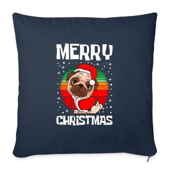 Joyeux Noël Carlin Chien Pug Propriétaire Chien - Housse de coussin décorative 45 x 45 cm - bleu marine - Devant