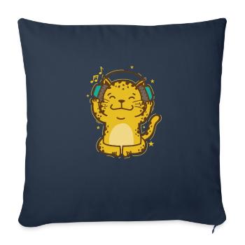 Léopard écoutant de la musique avec des écouteurs Big Cat - Housse de coussin décorative 45 x 45 cm - bleu marine - Devant