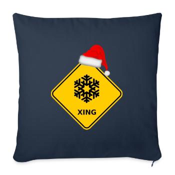 "Flocons de neige" avec bonnet de Noel - Housse de coussin décorative 45 x 45 cm - bleu marine - Devant