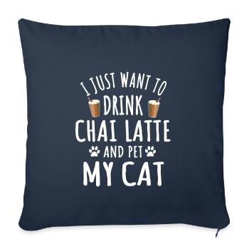 Drôle de chai latte et propriétaire de chat - Housse de coussin décorative 45 x 45 cm - bleu marine - Devant
