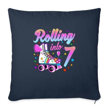 Children's Birthday Shirt 7th Birthday Roller Skates - Sofa pillowcase 17,3'' x 17,3'' (45 x 45 cm) - navy - Front