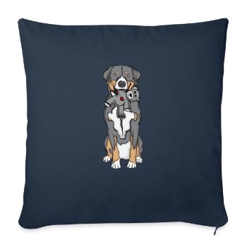 Appenzeller Sennenhund avec animal en peluche - Housse de coussin décorative 45 x 45 cm - bleu marine - Devant