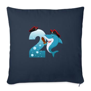 2ème fête d’anniversaire des enfants Shark - Housse de coussin décorative 45 x 45 cm - bleu marine - Devant