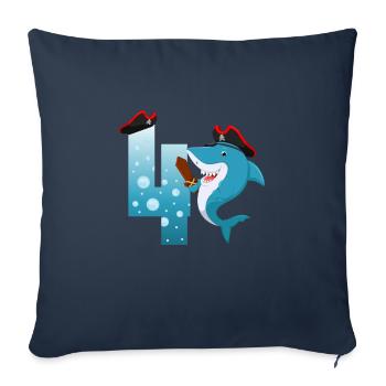 4ème fête d’anniversaire des enfants Shark - Housse de coussin décorative 45 x 45 cm - bleu marine - Devant