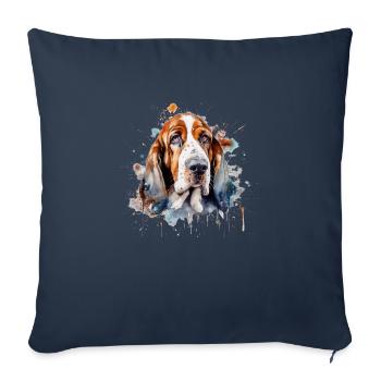 Basset Hound - Housse de coussin décorative 45 x 45 cm - bleu marine - Devant