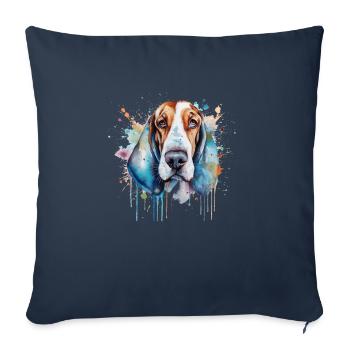 Basset Hound - Housse de coussin décorative 45 x 45 cm - bleu marine - Devant