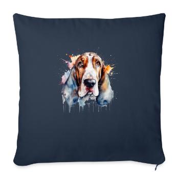 Basset Hound - Housse de coussin décorative 45 x 45 cm - bleu marine - Devant