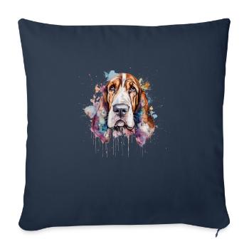 Basset Hound - Housse de coussin décorative 45 x 45 cm - bleu marine - Devant