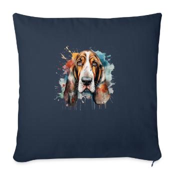 Basset Hound - Housse de coussin décorative 45 x 45 cm - bleu marine - Devant