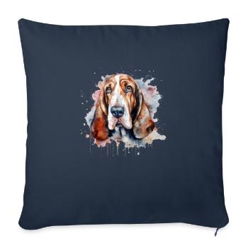 Basset Hound - Housse de coussin décorative 45 x 45 cm - bleu marine - Devant