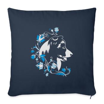 Border Collie Fleurs 3 - Housse de coussin décorative 45 x 45 cm - bleu marine - Devant
