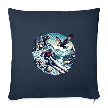Sports d’hiver d’aventure avec des animaux sauvages - Housse de coussin décorative 45 x 45 cm - bleu marine - Devant