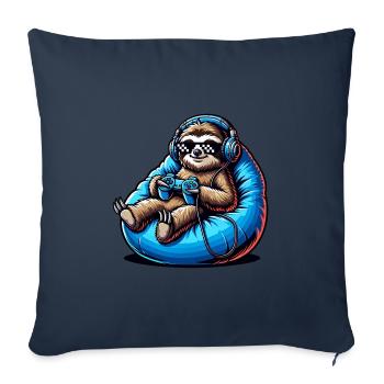 Drôle de paresseux de joueur avec des écouteurs - Housse de coussin décorative 45 x 45 cm - bleu marine - Devant