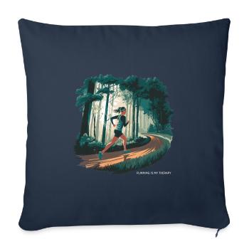 La course à pied est ma thérapie – Courir dans la nature - Housse de coussin décorative 45 x 45 cm - bleu marine - Devant